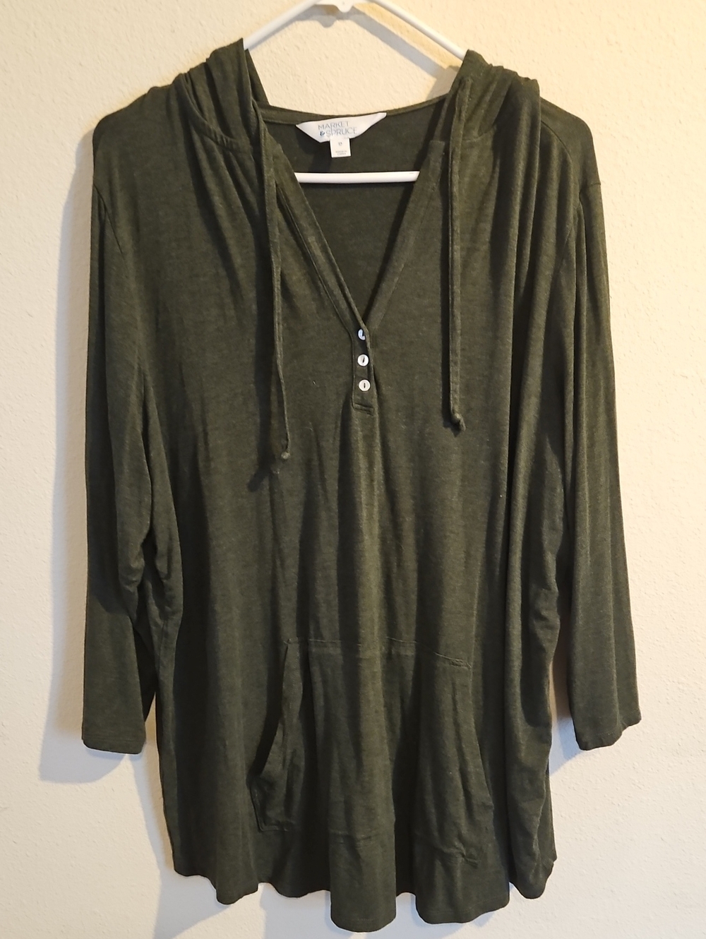 Market & Spruce Olive Green Hooded Henley Tunic Top